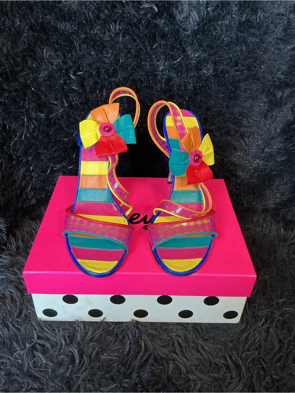 Betsey Johnson Multicolor Strappy Sandals with Bow Accents